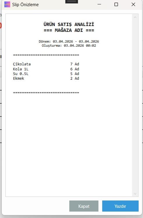 Ürün Satış Analiz Slip