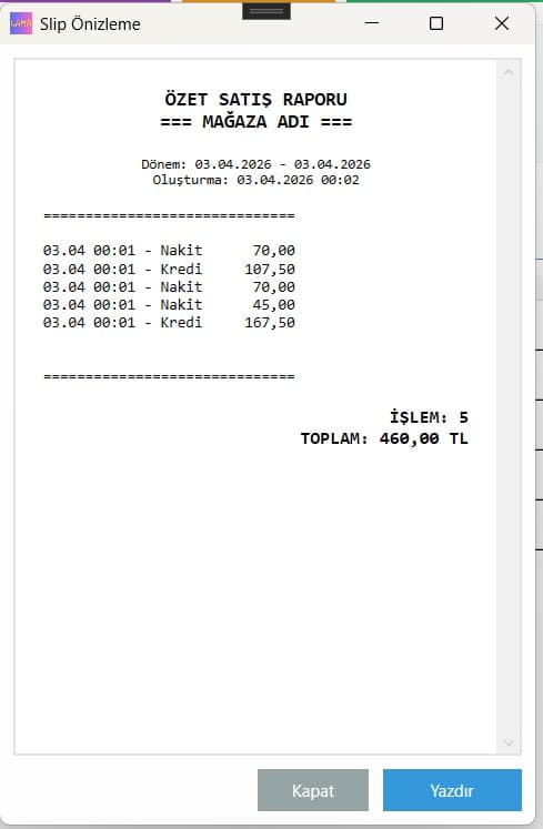 Satış Rapor Slip