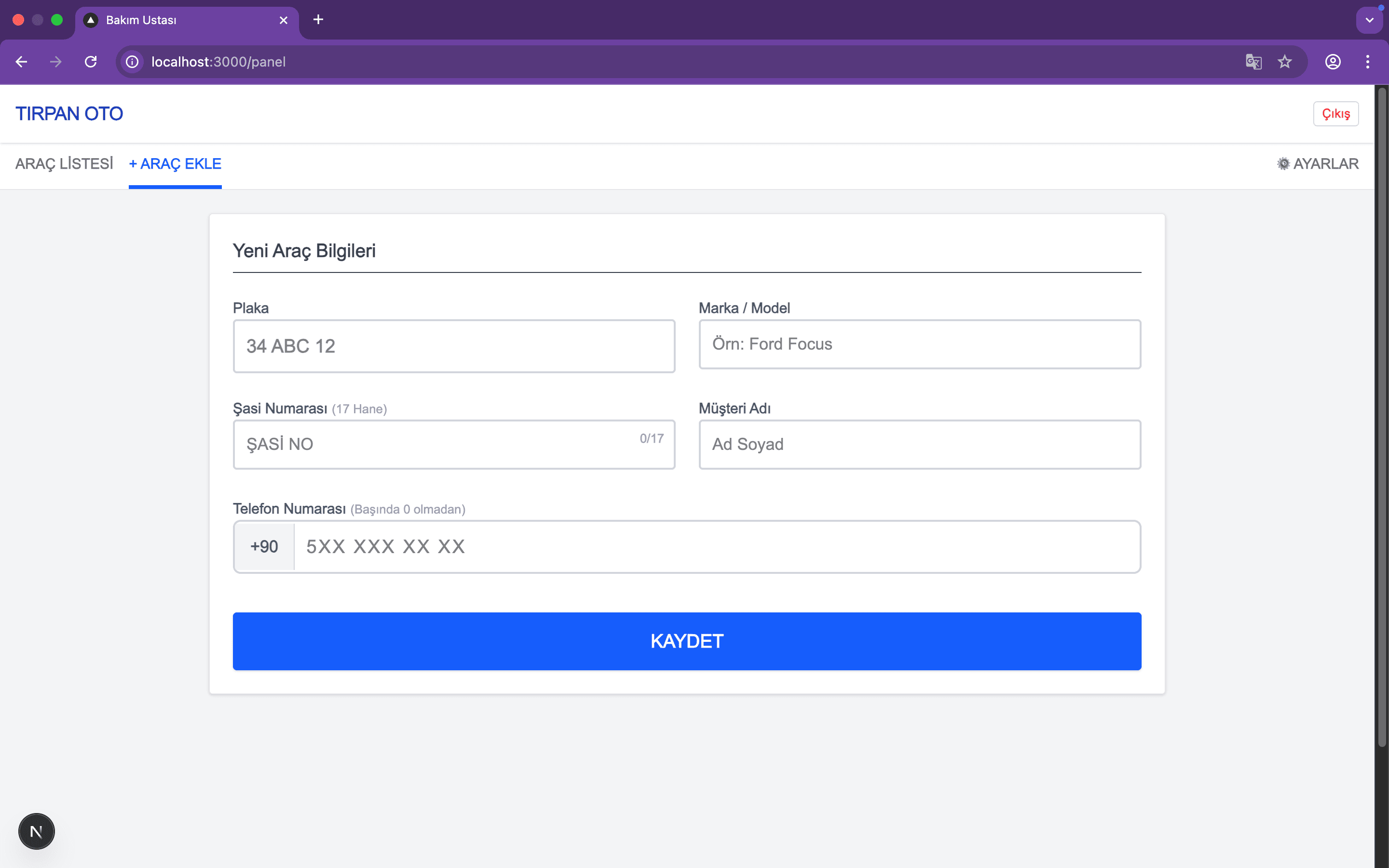 Bakım Ustası Standart Panel 4