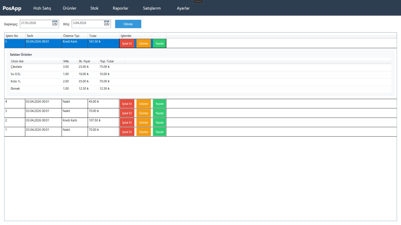 Satış Detay Ekranı