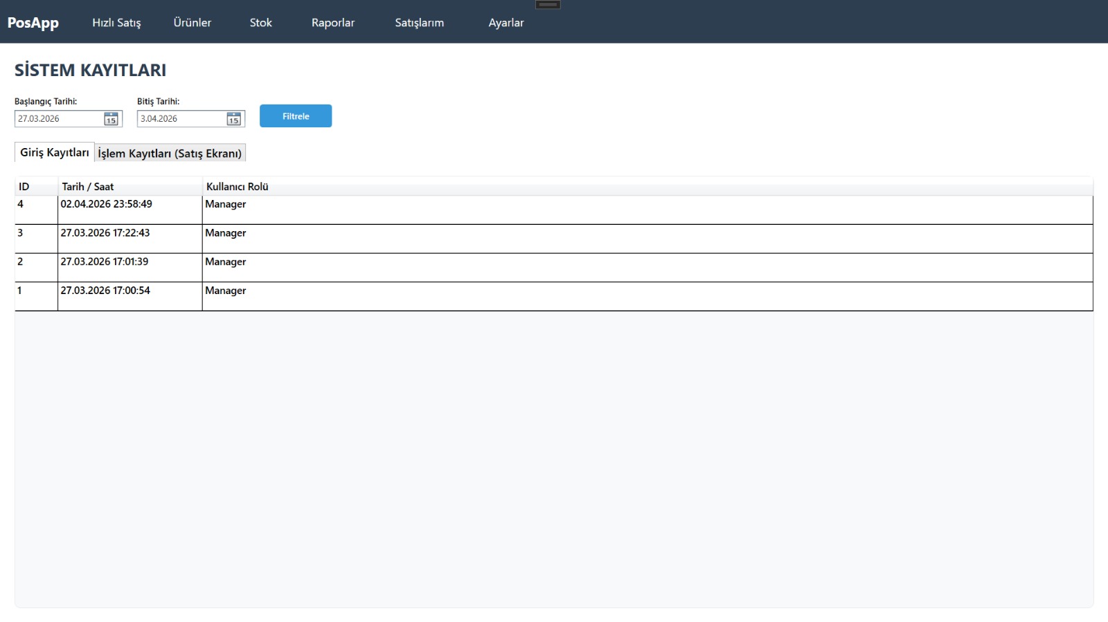 Sistem Giriş & Rapor Ekranı